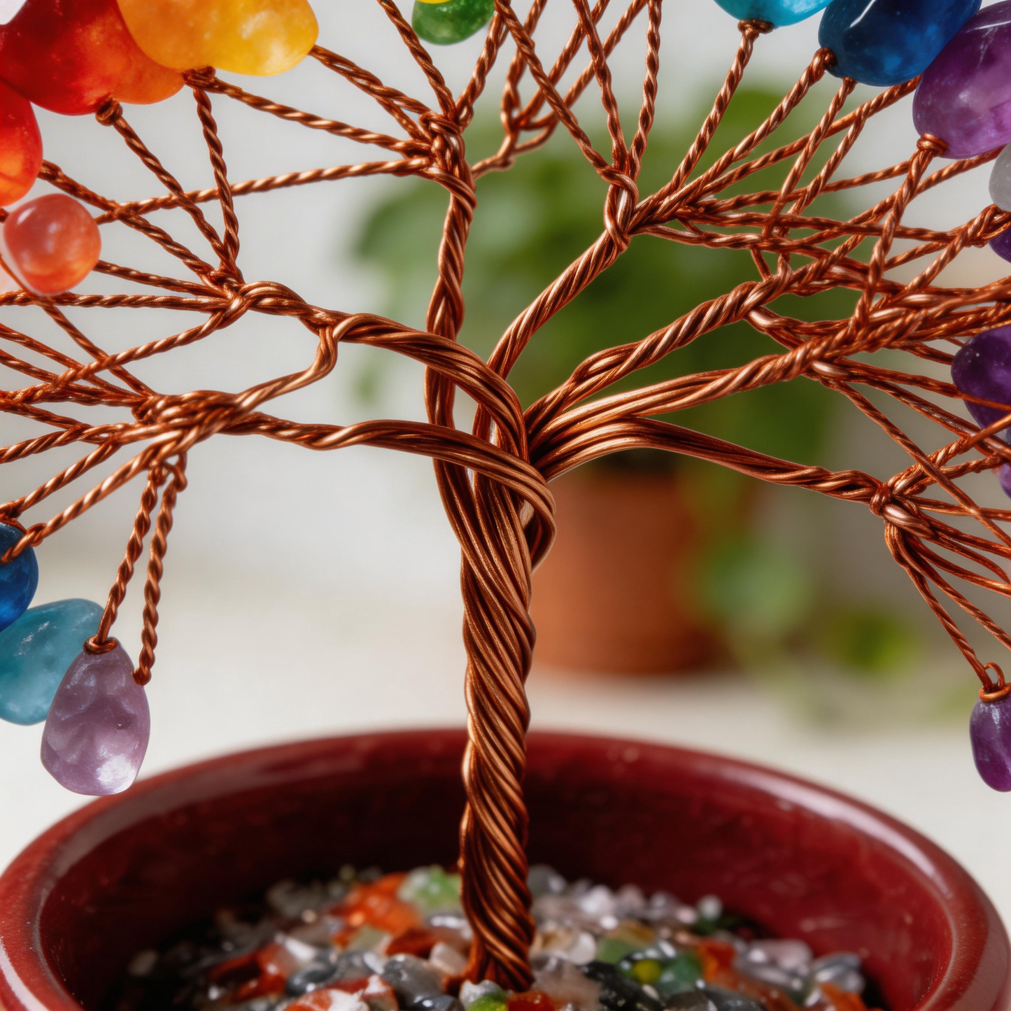 🌟 “Handcrafted Natural Crystal Wish Tree” – Plant a Rainbow of Good Luck in Your Home ✨ | 27 Hours of Artisan Craft with Seven-Color Natural Crystals, Copper Wire & Red Terracotta Base