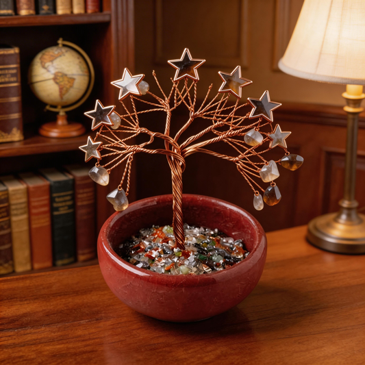 💫 “Handcrafted Starburst Rainbow Crystal Tree” – 27 Hours Artisan Craft | Colorful Natural Crystals × Hollow Metal Stars × Copper Wire × Red Terracotta Base ✨