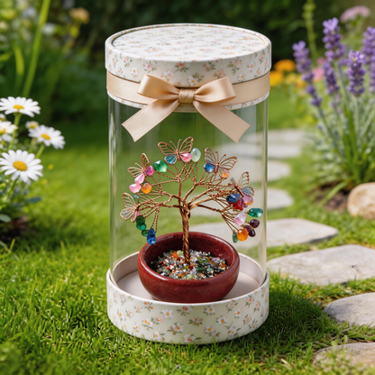 💫 “Handcrafted Butterfly Rainbow Crystal Tree” – 27 Hours of Artisan Craft | Colorful Natural Crystals × Copper Wire × Red Terracotta Base 🦋✨