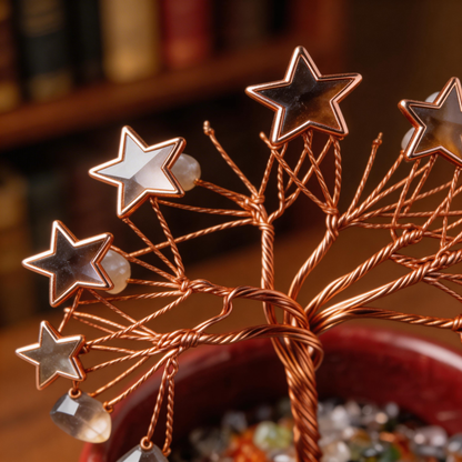 💫 “Handcrafted Starburst Rainbow Crystal Tree” – 27 Hours Artisan Craft | Colorful Natural Crystals × Hollow Metal Stars × Copper Wire × Red Terracotta Base ✨