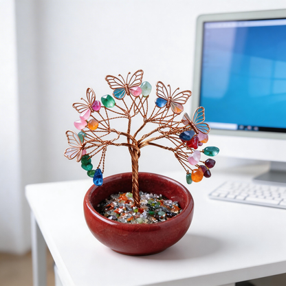 💫 “Handcrafted Butterfly Rainbow Crystal Tree” – 27 Hours of Artisan Craft | Colorful Natural Crystals × Copper Wire × Red Terracotta Base 🦋✨