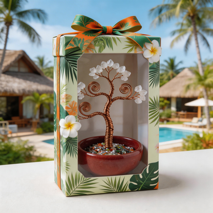 💫 “Handcrafted Mini Universe Fortune Tree” – 27 Hours of Artisan Craft | White & Pink Crystal Leaves × Copper Wire × Red Terracotta Base ✨