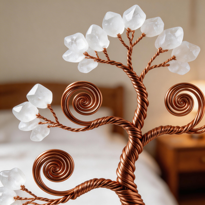 💫 “Handcrafted Mini Universe Fortune Tree” – 27 Hours of Artisan Craft | White & Pink Crystal Leaves × Copper Wire × Red Terracotta Base ✨