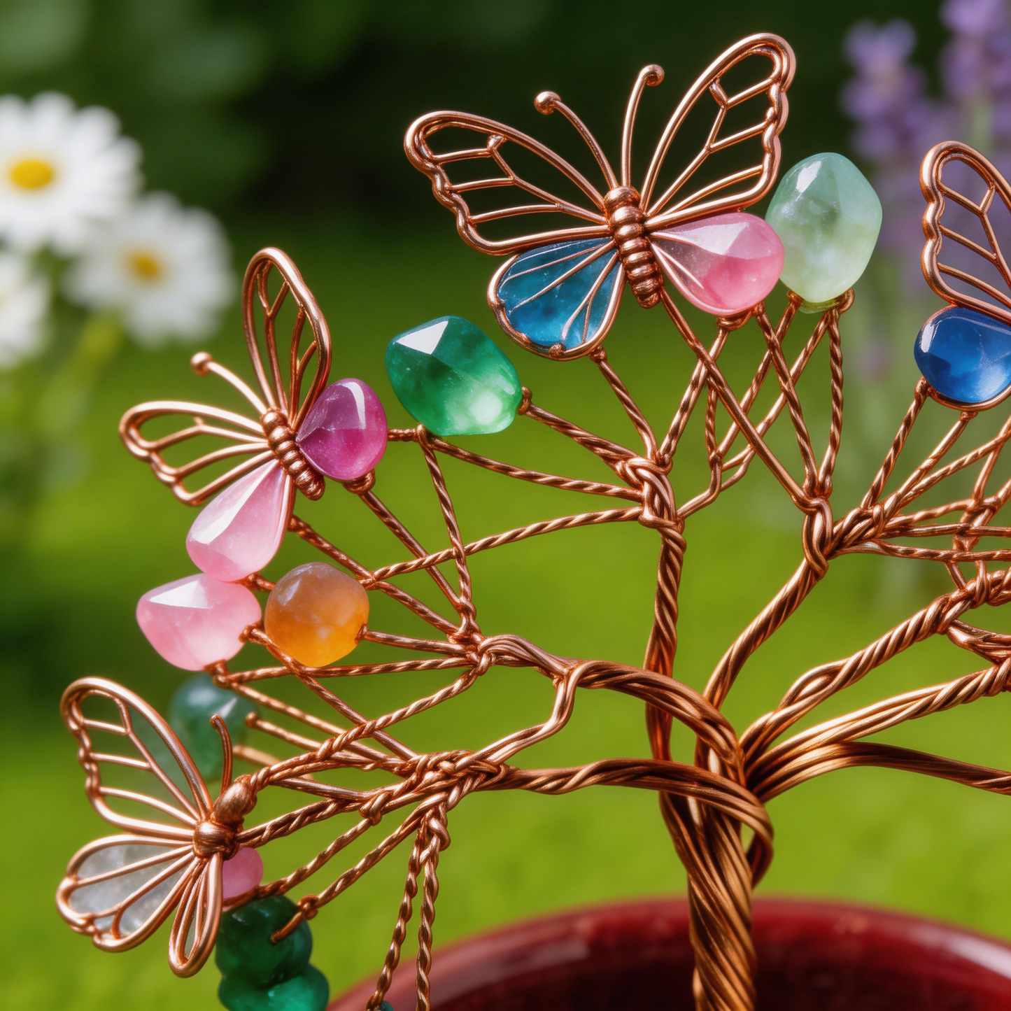 💫 “Handcrafted Butterfly Rainbow Crystal Tree” – 27 Hours of Artisan Craft | Colorful Natural Crystals × Copper Wire × Red Terracotta Base 🦋✨