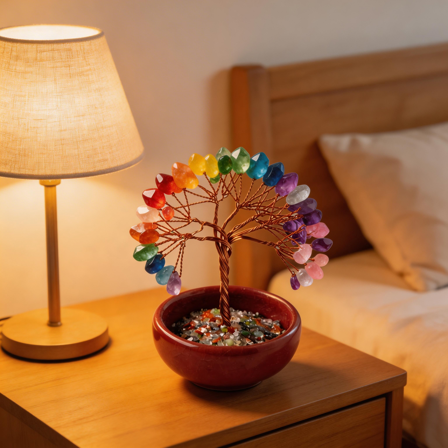 🌟 “Handcrafted Natural Crystal Wish Tree” – Plant a Rainbow of Good Luck in Your Home ✨ | 27 Hours of Artisan Craft with Seven-Color Natural Crystals, Copper Wire & Red Terracotta Base