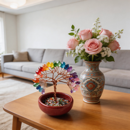 🌟 “Handcrafted Natural Crystal Wish Tree” – Plant a Rainbow of Good Luck in Your Home ✨ | 27 Hours of Artisan Craft with Seven-Color Natural Crystals, Copper Wire & Red Terracotta Base