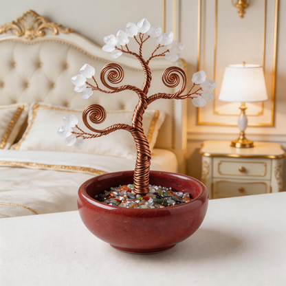 💫 “Handcrafted Mini Universe Fortune Tree” – 27 Hours of Artisan Craft | White & Pink Crystal Leaves × Copper Wire × Red Terracotta Base ✨