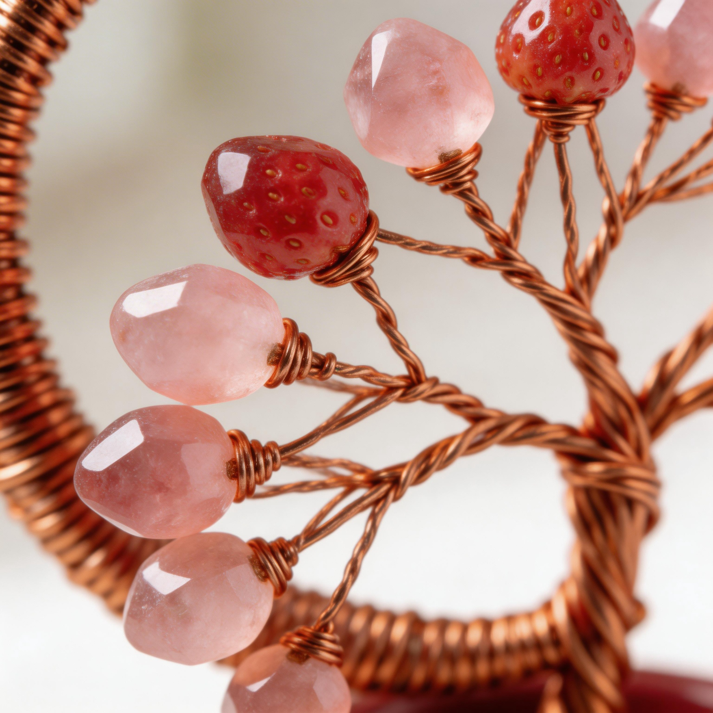 💖 “Handcrafted Moonlight Rose Quartz Tree” – 27 Hours Artisan Craft | Pink Crystal Chips × Hollow Metal Crescent Moon × Copper Wire × Red Terracotta Base 🌙✨