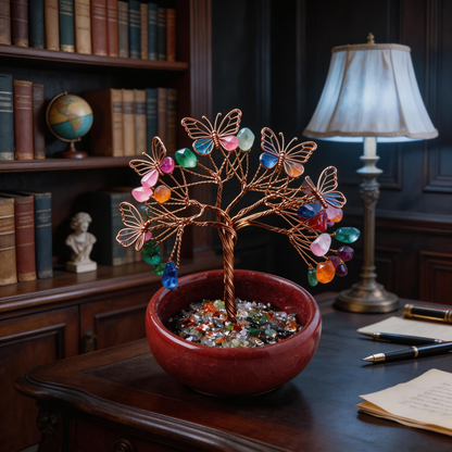 💫 “Handcrafted Butterfly Rainbow Crystal Tree” – 27 Hours of Artisan Craft | Colorful Natural Crystals × Copper Wire × Red Terracotta Base 🦋✨