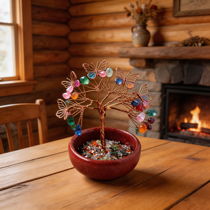 💫 “Handcrafted Butterfly Rainbow Crystal Tree” – 27 Hours of Artisan Craft | Colorful Natural Crystals × Copper Wire × Red Terracotta Base 🦋✨