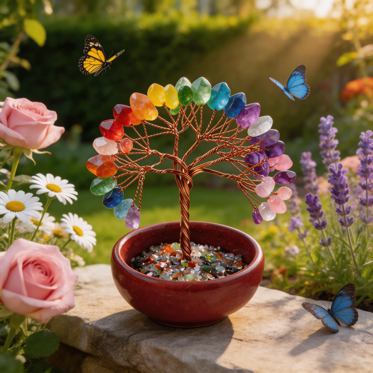 🌟 “Handcrafted Natural Crystal Wish Tree” – Plant a Rainbow of Good Luck in Your Home ✨ | 27 Hours of Artisan Craft with Seven-Color Natural Crystals, Copper Wire & Red Terracotta Base