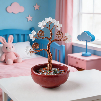 💫 “Handcrafted Mini Universe Fortune Tree” – 27 Hours of Artisan Craft | White & Pink Crystal Leaves × Copper Wire × Red Terracotta Base ✨