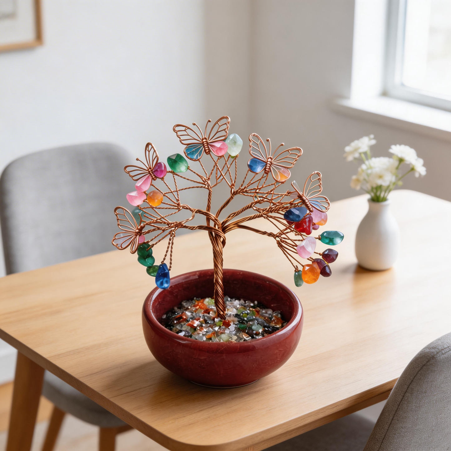💫 “Handcrafted Butterfly Rainbow Crystal Tree” – 27 Hours of Artisan Craft | Colorful Natural Crystals × Copper Wire × Red Terracotta Base 🦋✨