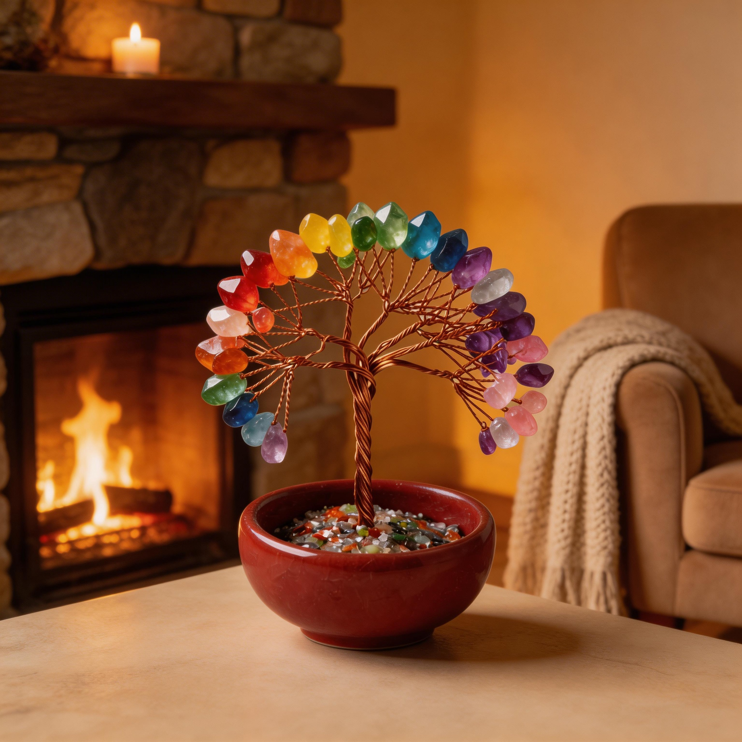 🌟 “Handcrafted Natural Crystal Wish Tree” – Plant a Rainbow of Good Luck in Your Home ✨ | 27 Hours of Artisan Craft with Seven-Color Natural Crystals, Copper Wire & Red Terracotta Base